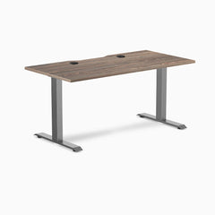 Desky Zero Scalloped Laminate Office Desk, Natural Walnut desktop, Space Grey frame