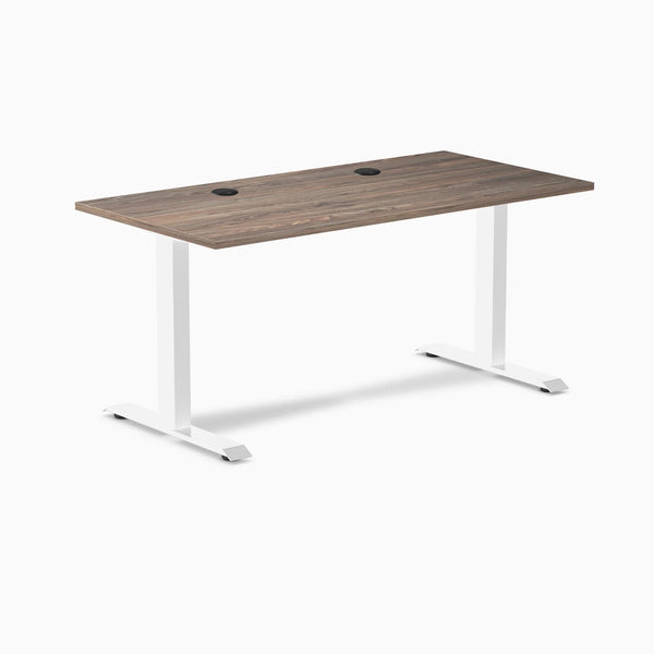 Desky Zero Laminate Office Desk, Natural Walnut desktop, White frame