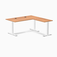 Desky Zero Laminate L-Shape Office Desk, Prime Oak desktop, White frame