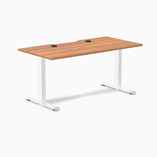 Desky Zero Scalloped Laminate Office Desk, Prime Oak desktop, White frame