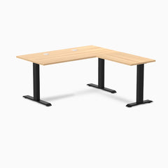 Desky Zero Laminate L-Shape Office Desk, Sublime Teak desktop, Matte Black frame