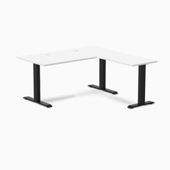 Desky Zero Laminate L-Shape Office Desk, White desktop, Matte Black frame