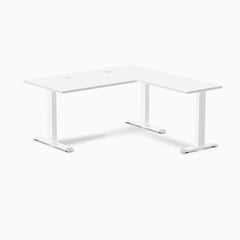 Desky Zero Laminate L-Shape Office Desk, White desktop, White frame