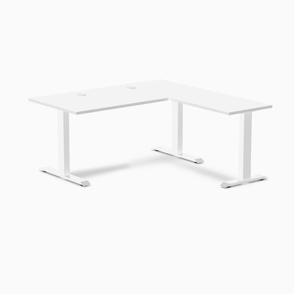 Desky Zero Laminate L-Shape Office Desk, White desktop, White frame