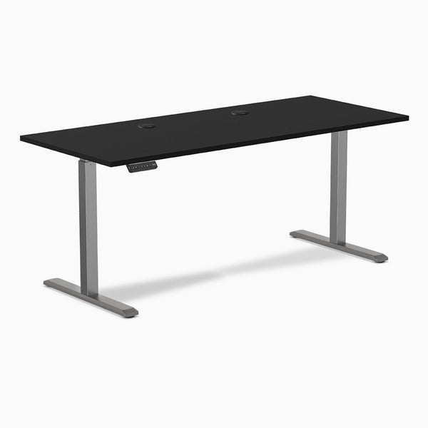 Desky Single Sit Stand Desk, Black desktop, Space Grey frame