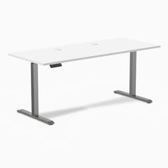 Desky Single Sit Stand Gaming Desk, White desktop, Space Grey frame
