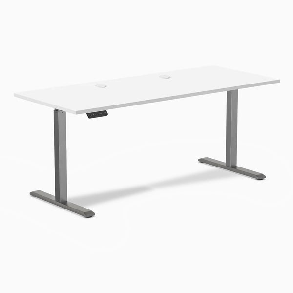 Desky Single Sit Stand Gaming Desk, White desktop, Space Grey frame