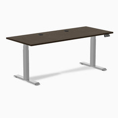 Desky Dual Bamboo Sit Stand Desk, Dark Bamboo desktop, Grey frame