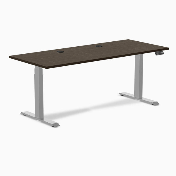 Desky Dual Bamboo Sit Stand Desk, Dark Bamboo desktop, Grey frame