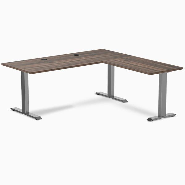 Desky Zero Laminate L-Shape Office Desk, Jarrah Legno desktop, Space Grey frame