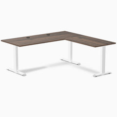 Desky Zero Laminate L-Shape Office Desk, Jarrah Legno desktop, White frame