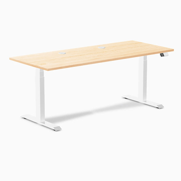 Desky Dual Hardwood Sit Stand Desk, Maple desktop, White frame