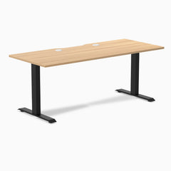 Desky Zero Scalloped Laminate Office Desk, Sublime Teak desktop, Matte Black frame