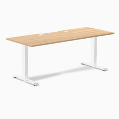 Desky Zero Scalloped Laminate Office Desk, Sublime Teak desktop, White frame