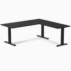 Desky Zero Laminate L-Shape Office Desk, Black desktop, Matte Black frame