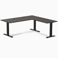 Desky Zero Laminate L-Shape Office Desk, Burnished Wood desktop, Matte Black frame