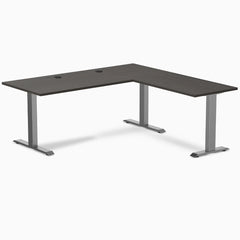 Desky Zero Laminate L-Shape Office Desk, Burnished Wood desktop, Space Grey frame