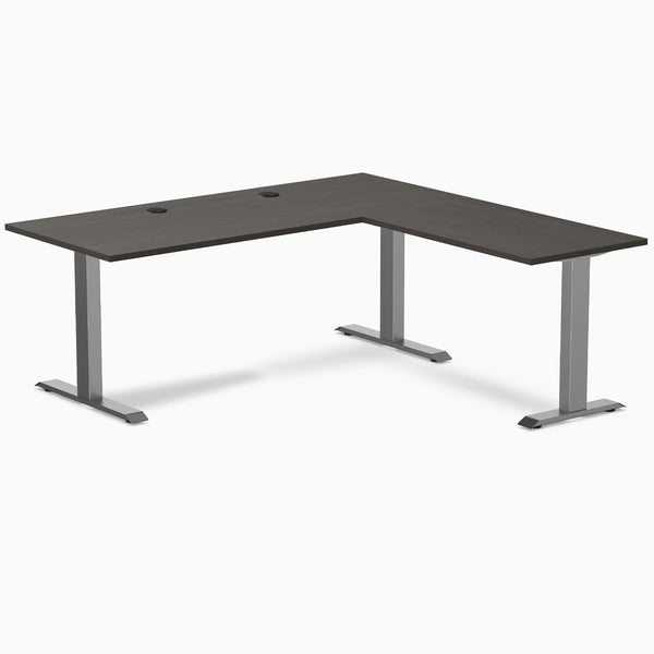 Desky Zero Laminate L-Shape Office Desk, Burnished Wood desktop, Space Grey frame