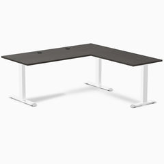 Desky Zero Laminate L-Shape Office Desk, Burnished Wood desktop, White frame