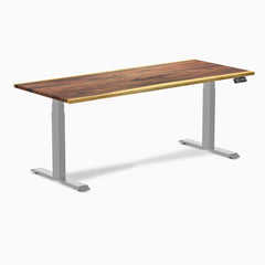 Almost Perfect Desky Dual Hardwood Sit Stand Desk, Saman desktop, Grey frame