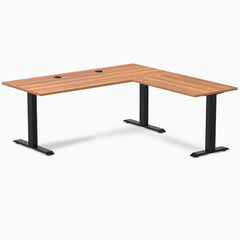 Desky Zero Laminate L-Shape Office Desk, Prime Oak desktop, Matte Black frame