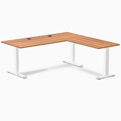 Desky Zero Laminate L-Shape Office Desk, Prime Oak desktop, White frame