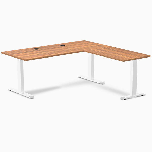 Desky Zero Laminate L-Shape Office Desk, Prime Oak desktop, White frame