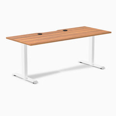 Desky Zero Scalloped Laminate Office Desk, Prime Oak desktop, White frame
