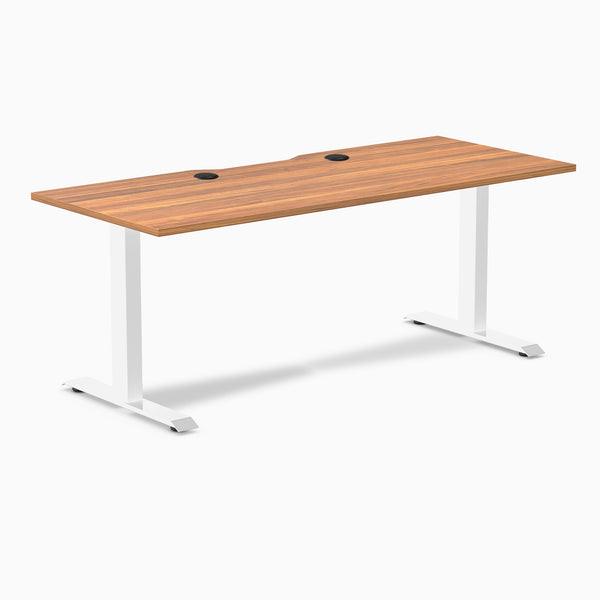 Desky Zero Scalloped Laminate Office Desk, Prime Oak desktop, White frame