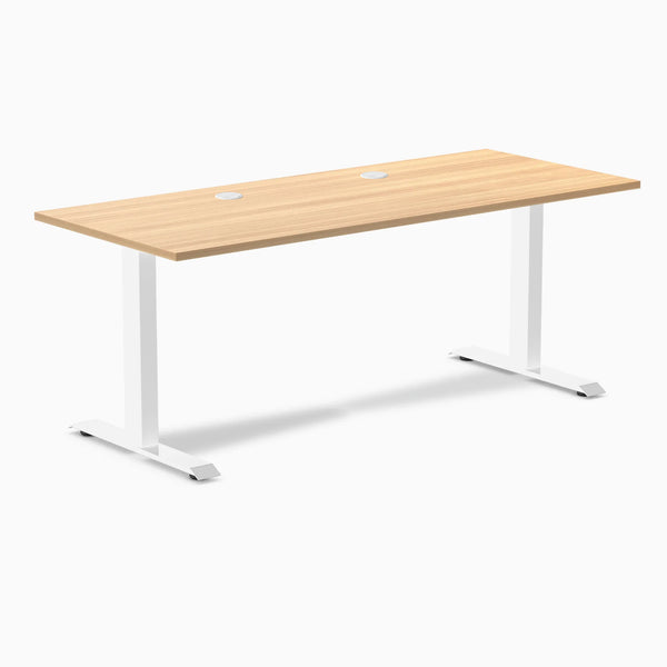 Desky Zero Laminate Office Desk, Sublime Teak desktop, White frame