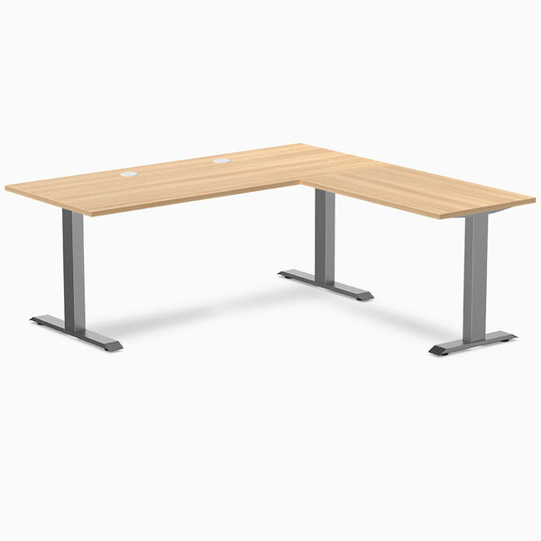 Desky Zero Laminate L-Shape Office Desk, Sublime Teak desktop, Space Grey frame