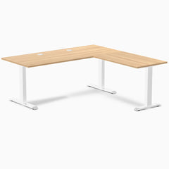 Desky Zero Laminate L-Shape Office Desk, Sublime Teak desktop, White frame