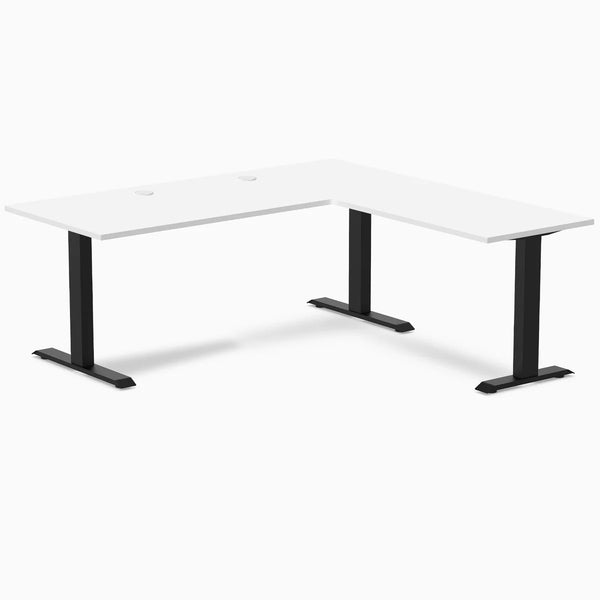 Desky Zero Laminate L-Shape Office Desk, White desktop, Matte Black frame