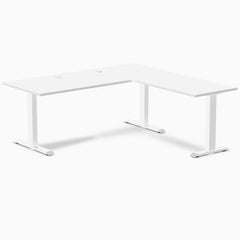 Desky Zero Laminate L-Shape Office Desk, White desktop, White frame
