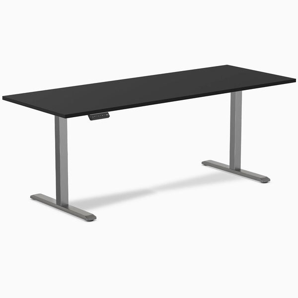 Desky Single Sit Stand Desk, Black desktop, Space Grey frame