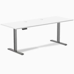Desky Single Sit Stand Gaming Desk, White desktop, Space Grey frame