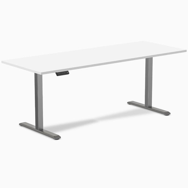 Desky Single Sit Stand Gaming Desk, White desktop, Space Grey frame