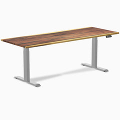 Almost Perfect Desky Dual Hardwood Sit Stand Desk, Saman desktop, Grey frame