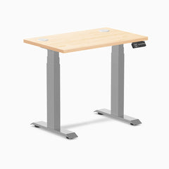 Desky Dual Mini Hardwood Sit Stand Desk, Maple desktop, Grey frame