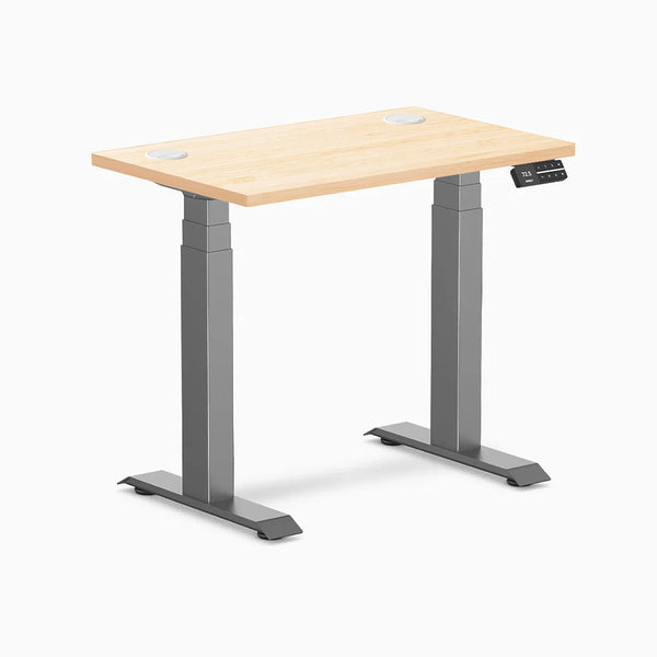 Desky Dual Mini Hardwood Sit Stand Desk, Maple desktop, Space Grey frame