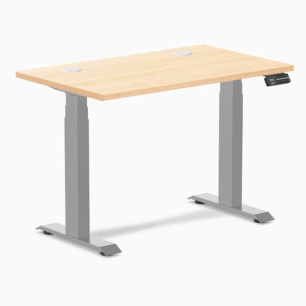 Desky Dual Mini Hardwood Sit Stand Desk, Maple desktop, Grey frame