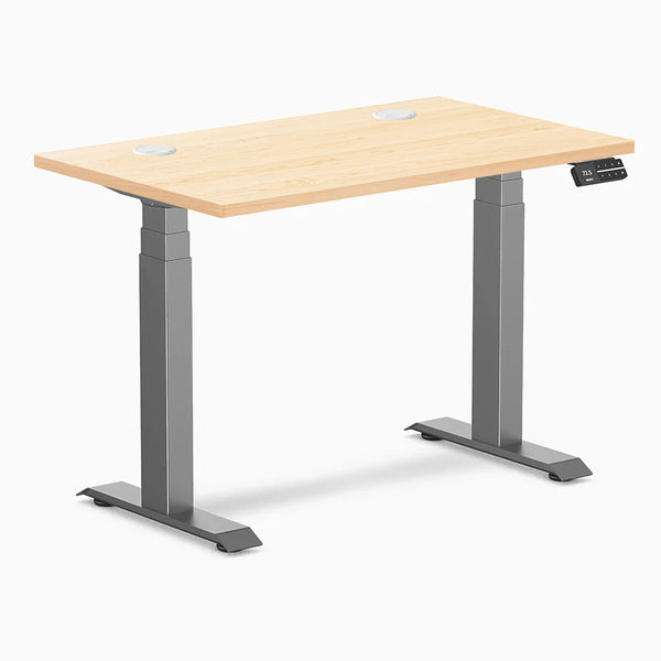Desky Dual Mini Hardwood Sit Stand Desk, Maple desktop, Space Grey frame