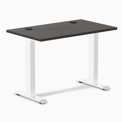 Desky Zero Mini Office Desk, Burnished Wood desktop, White frame