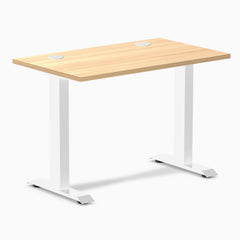 Desky Zero Mini Office Desk, Sublime Teak desktop, White frame