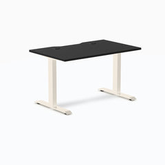 Desky Zero Scalloped Laminate Office Desk, Black desktop, Wheat frame