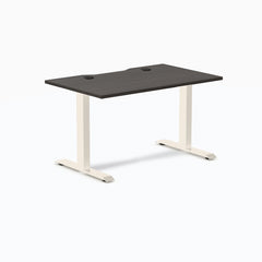 Desky Zero Scalloped Laminate Office Desk, Burnished Wood desktop, Wheat frame
