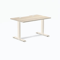 Desky Zero Scalloped Laminate Office Desk, Classic Oak desktop, Wheat frame