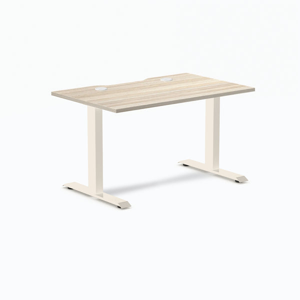 Desky Zero Scalloped Laminate Office Desk, Classic Oak desktop, Wheat frame