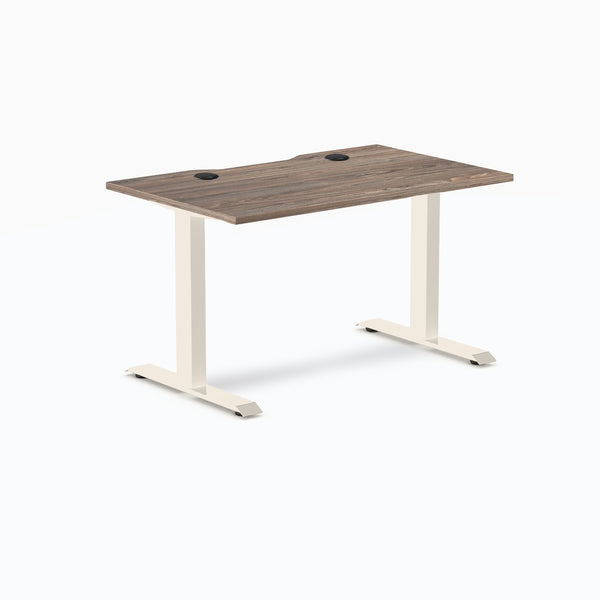 Desky Zero Scalloped Laminate Office Desk, Natural Walnut desktop, Wheat frame