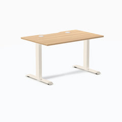 Desky Zero Scalloped Laminate Office Desk, Sublime Teak desktop, Wheat frame